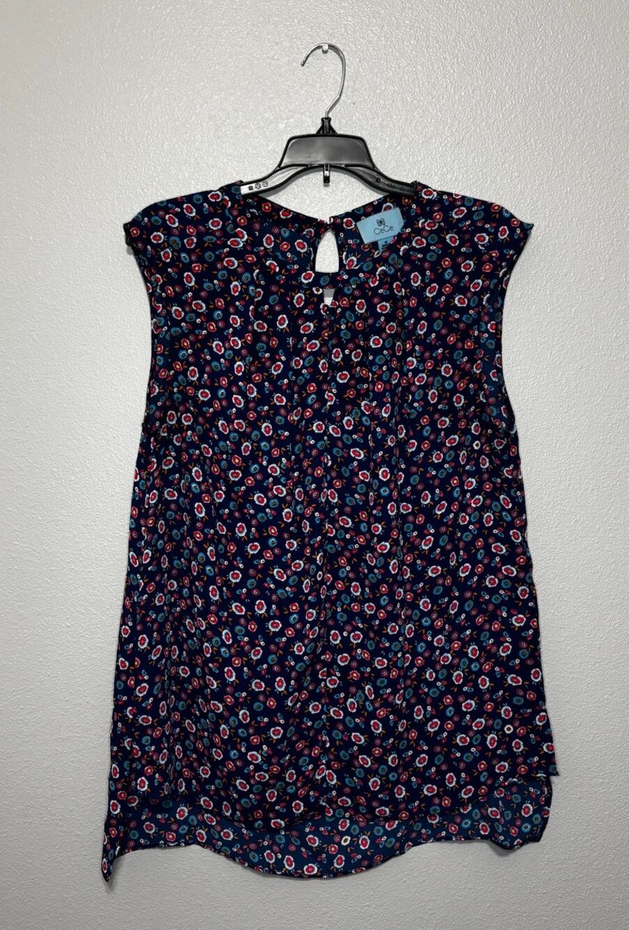 CECE Blue Sleeveless Floral Blouse Size M